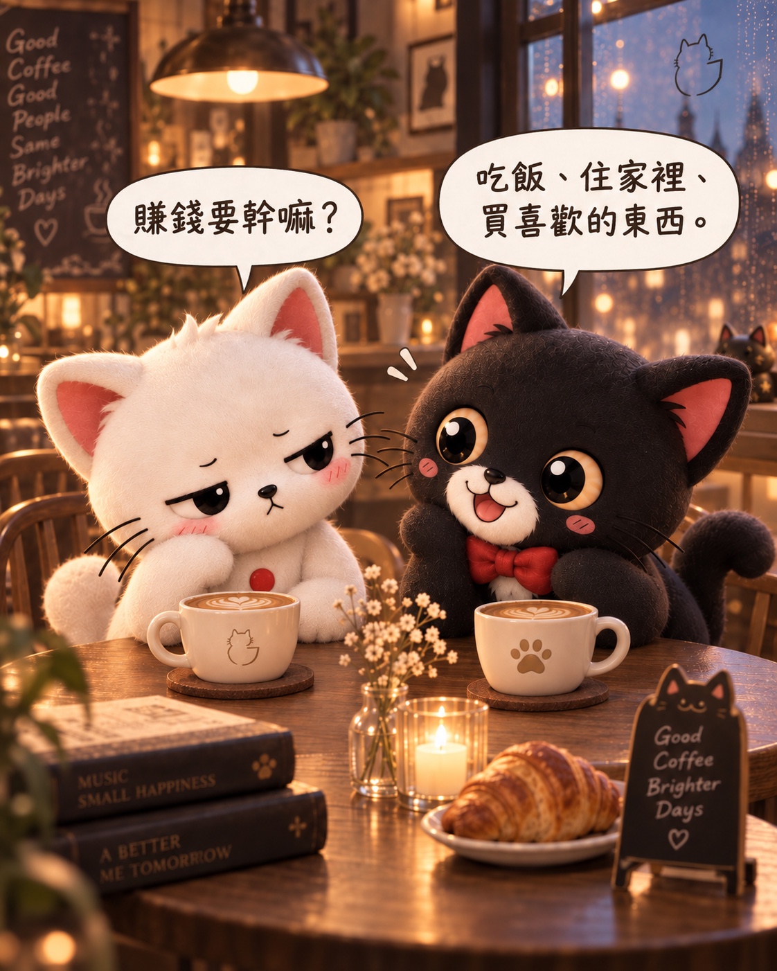小白:賺錢要幹嘛?Jasper:吃飯、住家裡、買喜歡的東西。