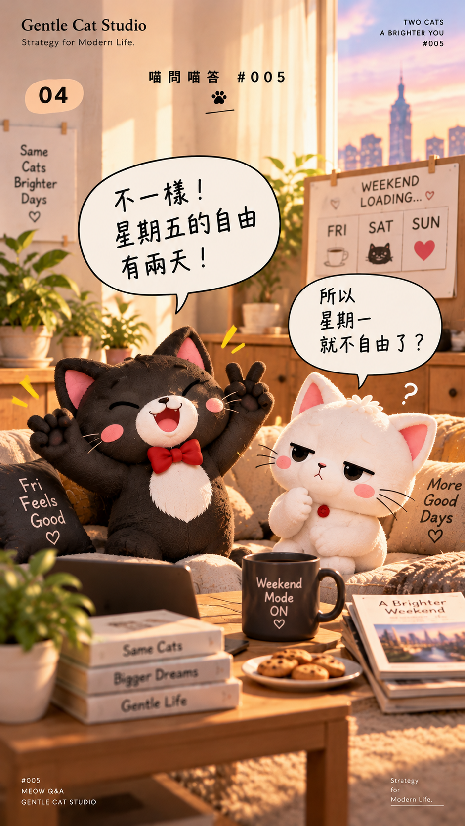 Jasper:不一樣!星期五的自由有兩天!小白:所以,星期一就不自由了?